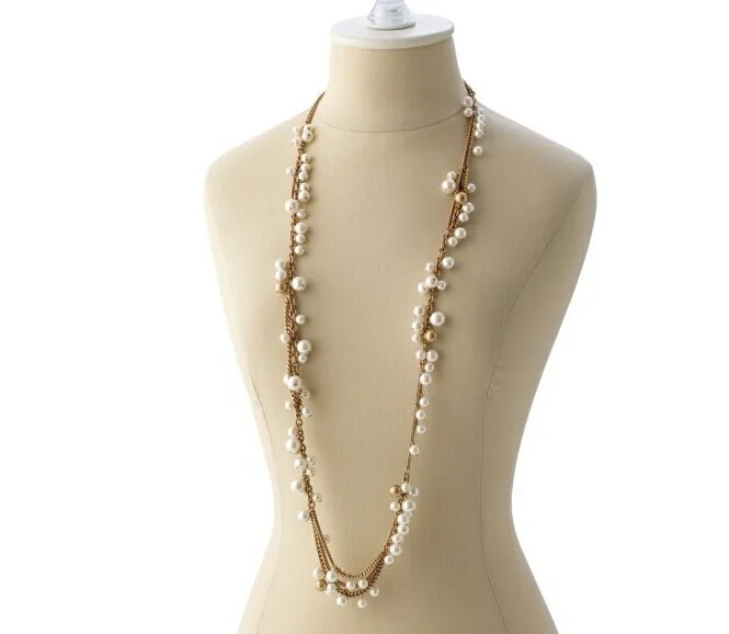 

N794-061 fashion gold latest long pearl necklace women handmade beads jewelry