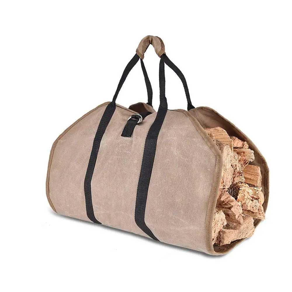 Custom Waxed Canvas Log Carrier Firewood Tote Bag For Fireplace