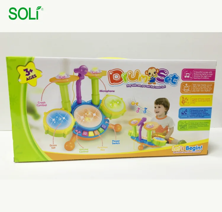 Hot Sale Light Cheap Musical Instruments Hand Kids Plastic Drum Set Toy