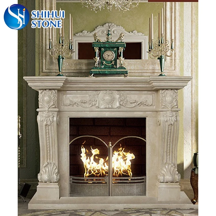 Hand Carved White Marble Stone Fireplace Mantel Surround Design