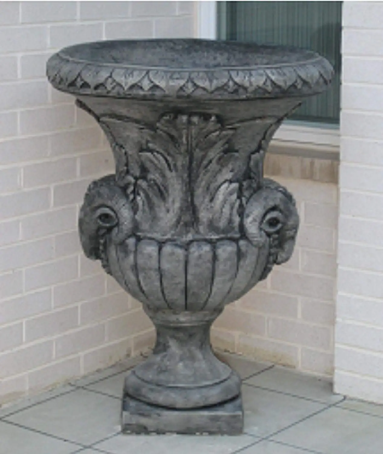 Pack of 2 Ornate Ram's Head Cast Stone Concrete Outdoor Garden Urn Planters
