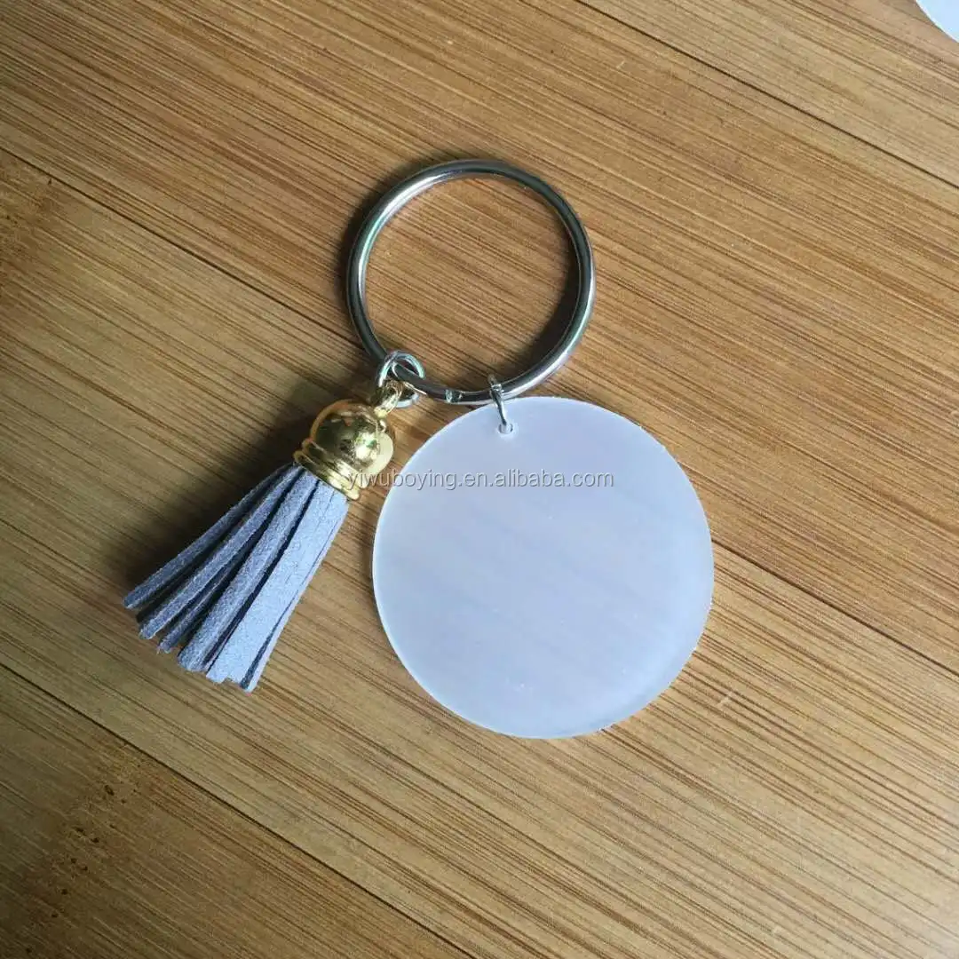 Hot Selling Monogram Acrylic Disc Keychain With Long Tassel Wholesale