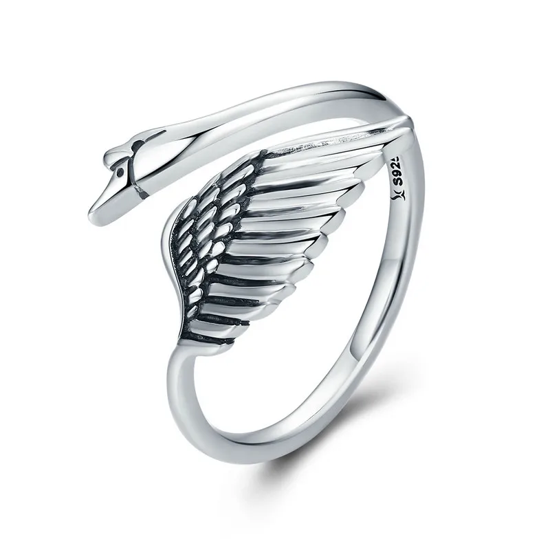 

SCR324 Authentic 925 Sterling Silver Swan Open Size Finger Rings for Women Sterling Silver Jewelry