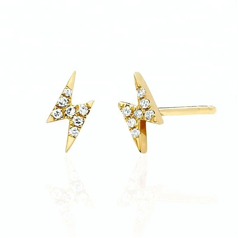 Minimalist diamond bolt lightning stud gold earrings designs for girl