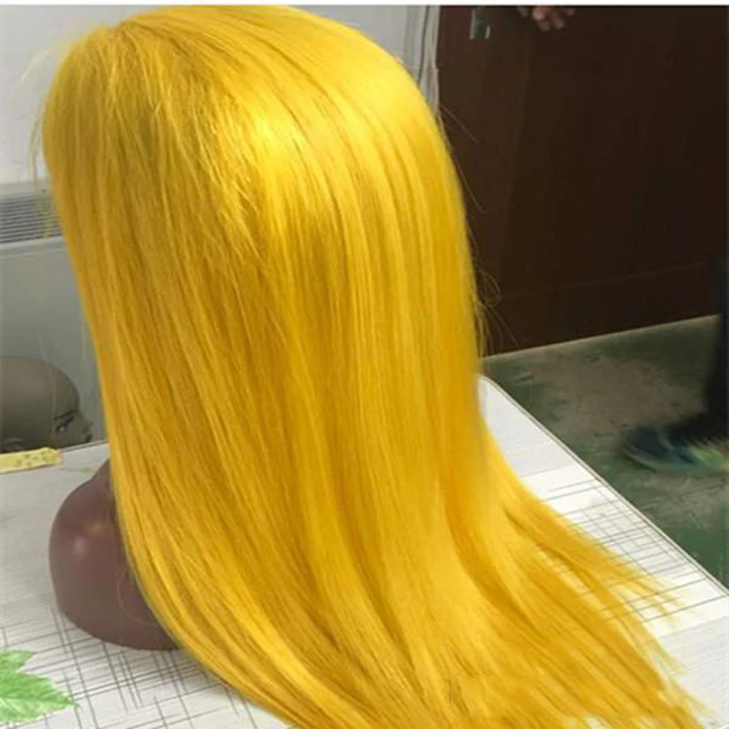 

Straight 100% human yellow full lace wigs with 130% density hair