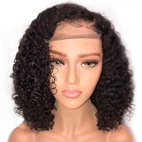 

100% Brazilian Lace Front Human Hair Short Bob Curly Wigs For Black Women, Natural color lace wig