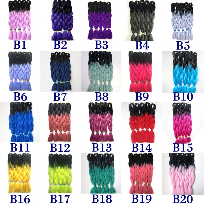 
Ombre Braiding Hair Two Tone Color High Temperature Kanekalon Jumbo Braids Hair Extensions 