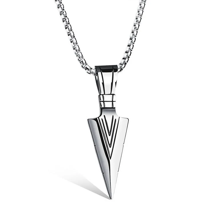 

Fashion Jewelry Men Stainless Steel Arrowhead Necklace, Silver or gold or black