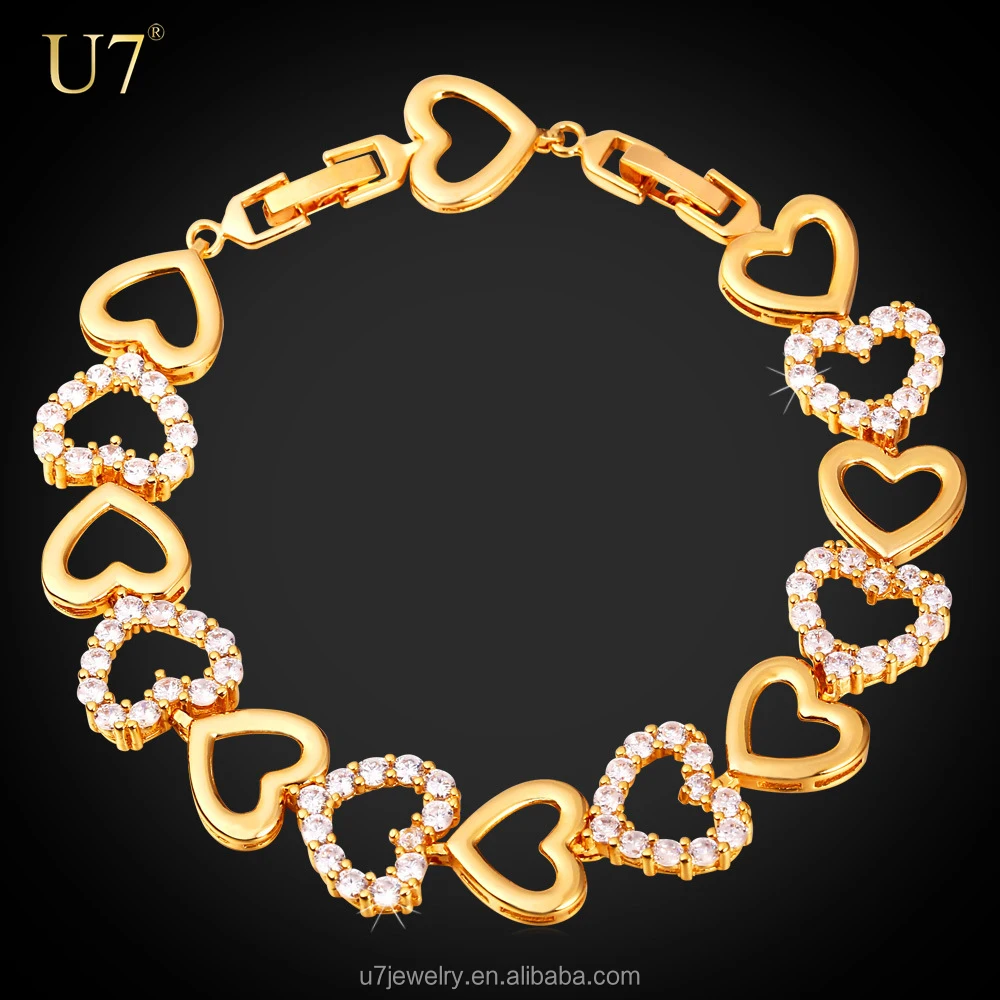 

Cubic Zirconia Bracelet Fashion Jewelry Wholesale Gold Plated Romantic Heart Bracelet For Women, Gold/platinum plated