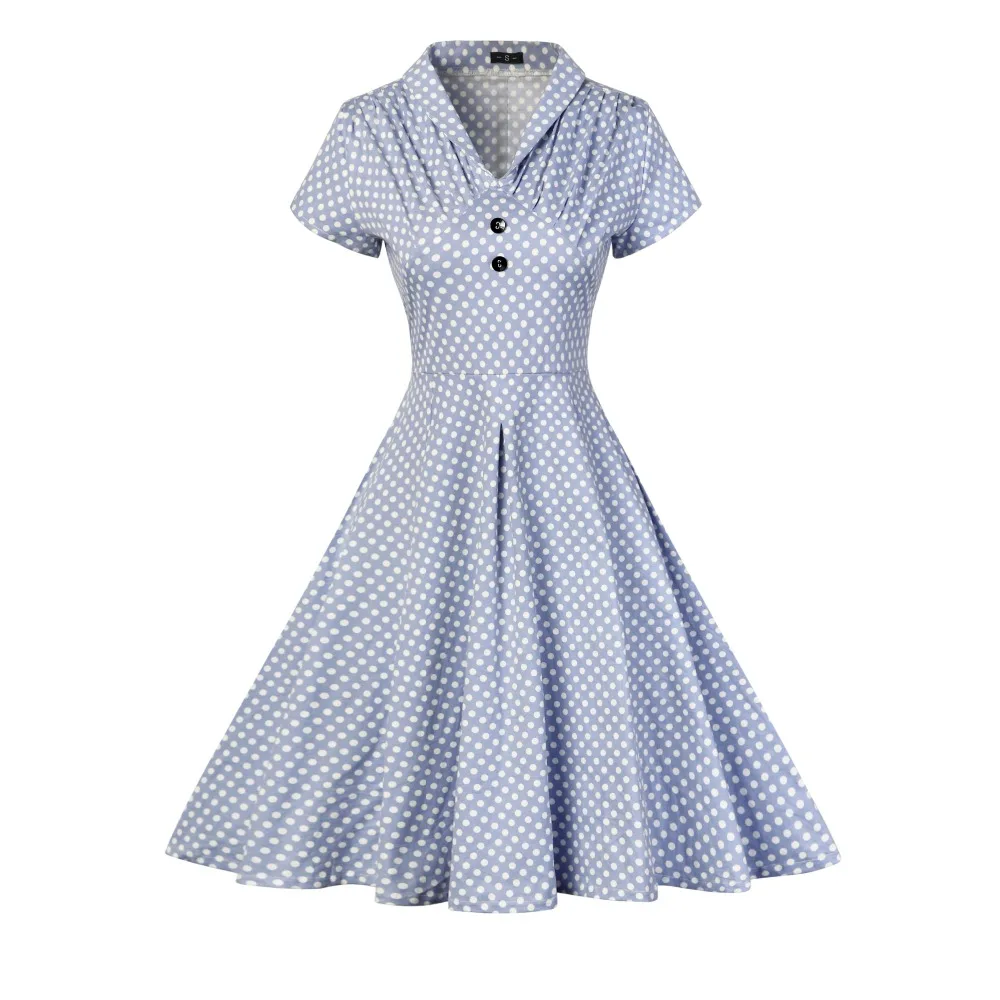 

New Style Fashion Cotton Polka Dot Deep V Vintage Retro Vestidos Women Dress, N/a