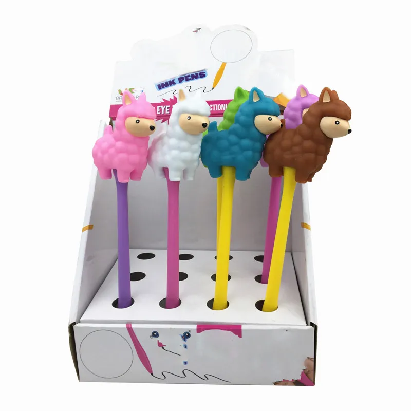 Logo Kustom Llama Kartun Pvc Pulpen 3d Hewan Memeras Kotoran