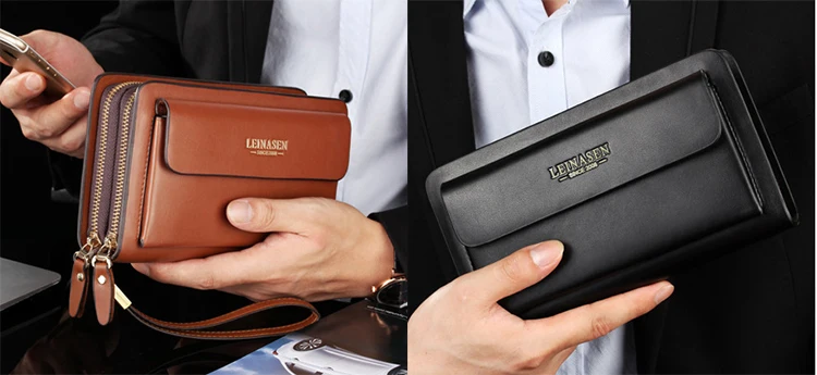 Luxury Brand Leather Men Clutch Bag Business Wristlet – handbagholdall