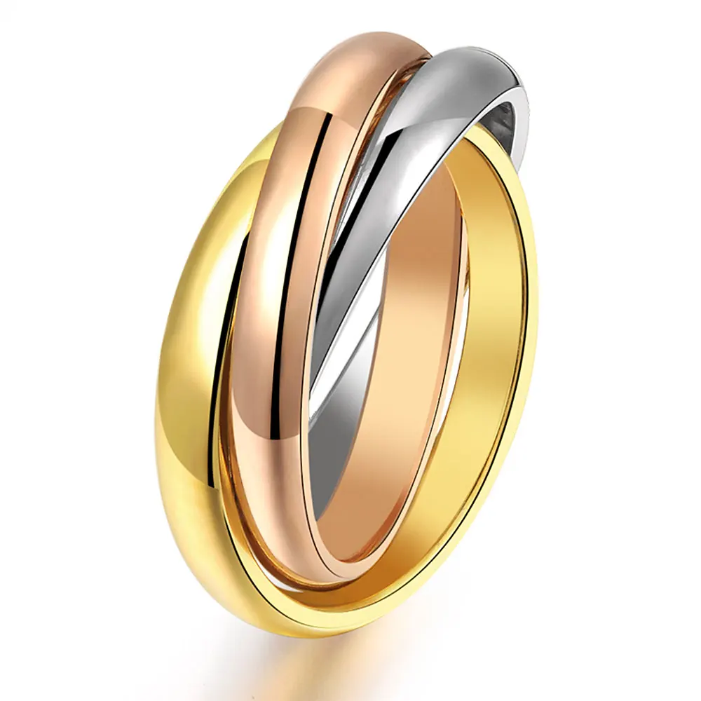 

Three layers colors 18K gold silver rose steel wedding love rings for women men
