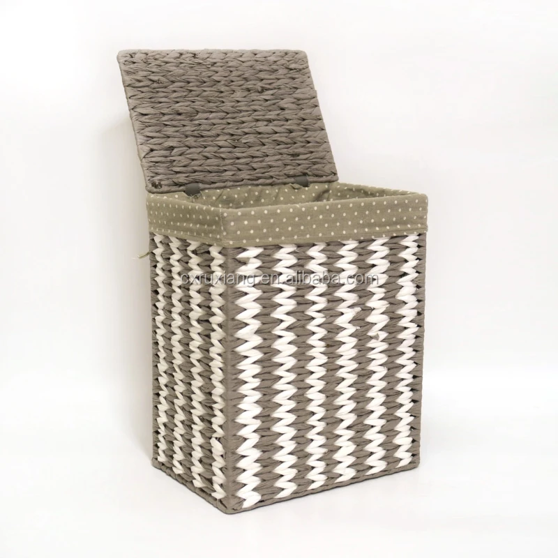Collapsible Rope Woven Laundry Basket With Lining And Lid Buy Laundry