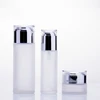 Clear Frosted Round Cosmetic Package Glass Bottle Sets with Bright Silver Cap