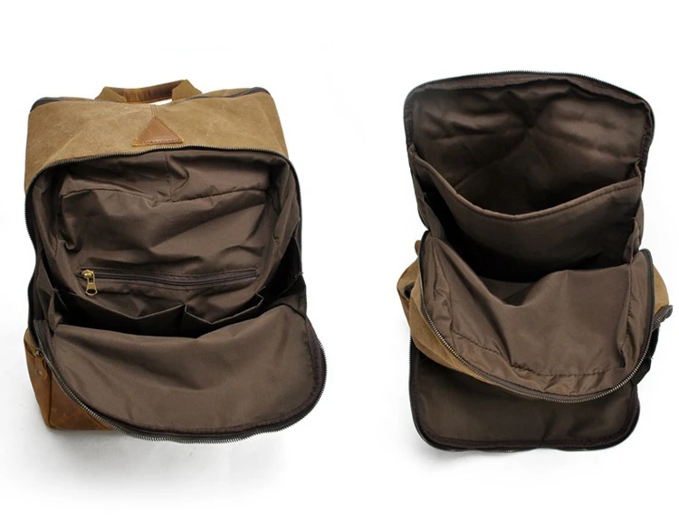Vintage high quality outdoor backpack canvas leather trim high school bagpack back pack bag for school