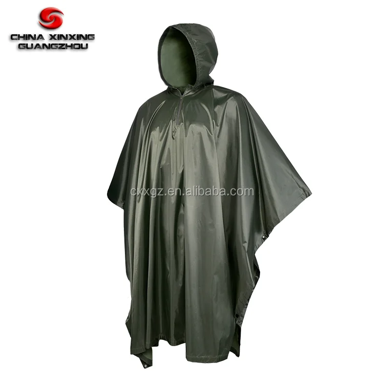 
military square green Poncho PVC coated rain gear raincoat 