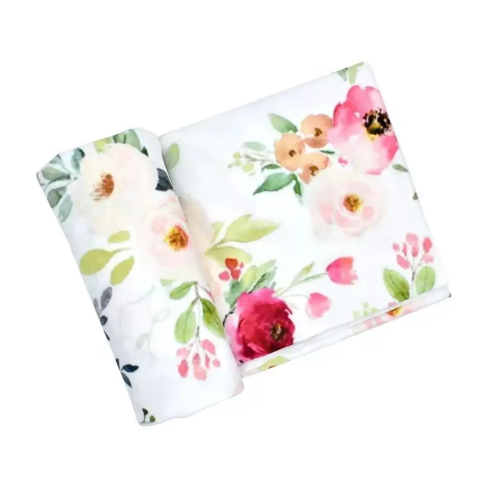 

Brand New Newborn Infant Baby Girls Boys Floral Swaddle Blanket Soft Sleeping Swaddle Muslin Floral Wrap, As picture