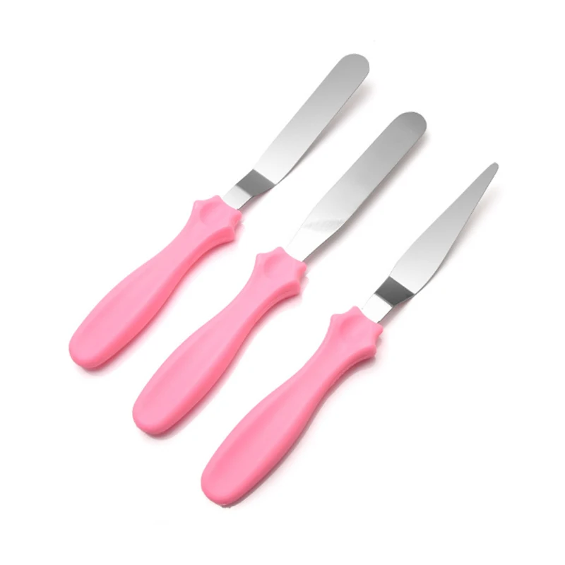 

Stainless Steel Pastry Tool Icing Spatula,Cake Cream Scraper,Cake Decorating Tools Set, Pink & white