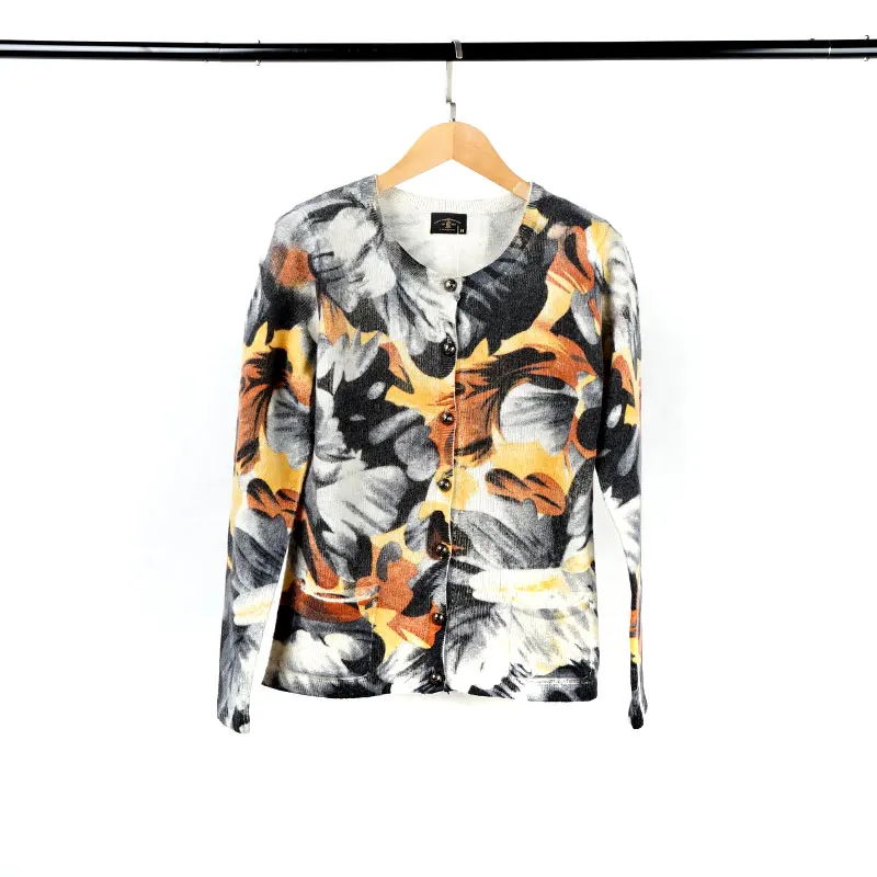 

Wool long sleeve printed pattern cardigan for women, Beige