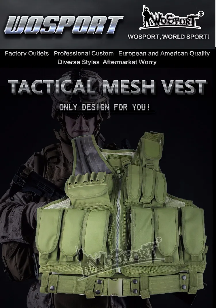 Wosport Cheap Military Molle Ak Tactical Mesh Vest Paintball Vest For