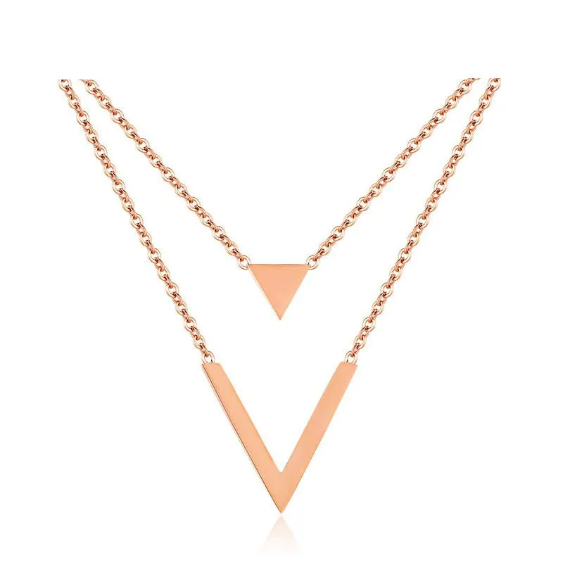 

Double layered V shape pendant necklace, Rose gold