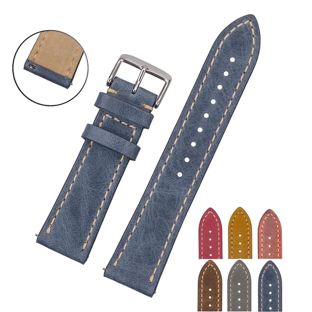 

EACHE High Quality Crazy horse 18mm 20mm 22mm Quick Release Leather Watch Band, As photo
