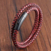 

New arrival top quality real leather bracelet men, good quality stainless steel buckle men bracelet
