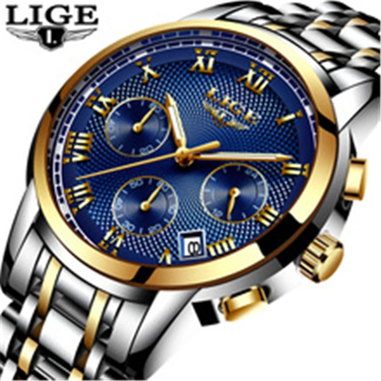 

LIGE 9849 2019 Watches Men Top Luxury Brand LIGE Chronograph Men Sports Watches Waterproof Full Steel Quartz Men's Watch, N/a