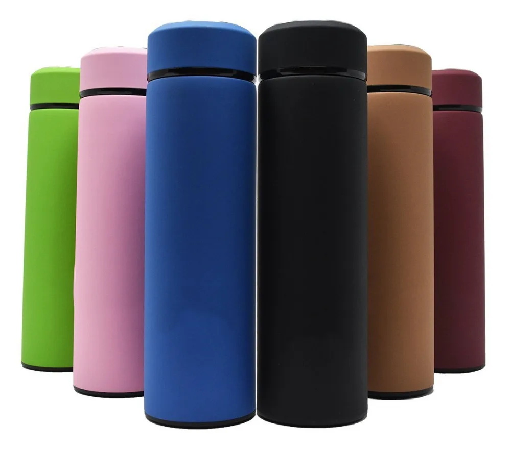 

450ml Rubber Coated Stainless Steel Drinking Insulated Vacuum Travel Bottle with Tea Filter 15oz, Black;blue;red;gold;green