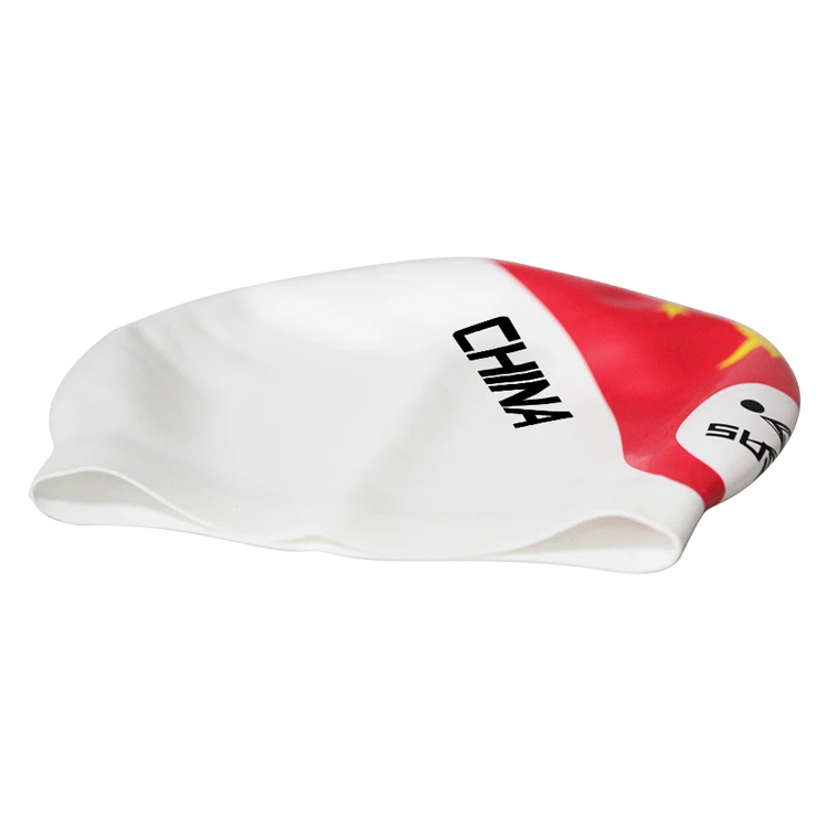 National Silicone Flag Personalized Cheap Swim Caps for Long Hair