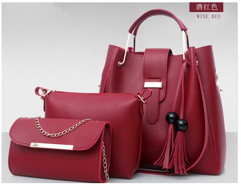 Cheap 3 Piece Set Women Leather Handbag with Fashion Fringe