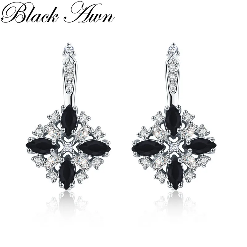 

[BLACK AWN] 925 Sterling Silver Jewelry Classic Flower Stud Earrings for Women Female Bijoux Silver 925 Jewelry I064
