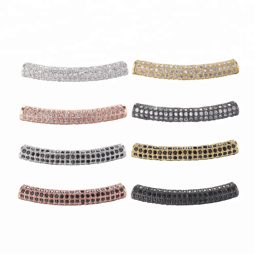 

Wholesale Jewelry Findings CNC Setting CZ Micro Pave Metal Spacer Beads Loose Tube Curved Beads, Multi color