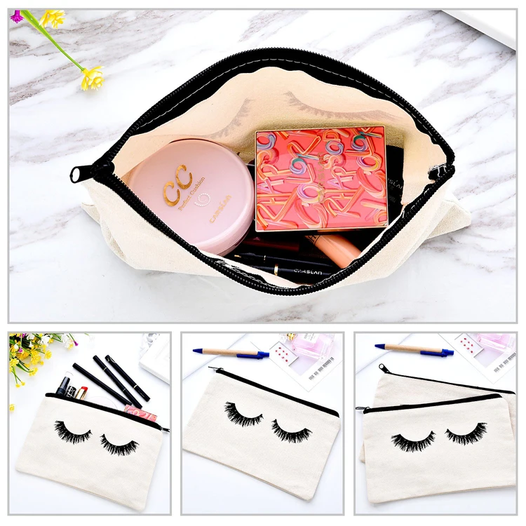 
Cheap Makeup Bag Blank Canvas Cosmetic Bag Travel Make Up Pouch with Zippered Pocket for Women and Girls 