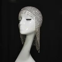 

Bar Nightclub Night Singer DJ DS Beaded Diamonds Costumes Modern Headdress Tassel Hat 4 Colors DL1016