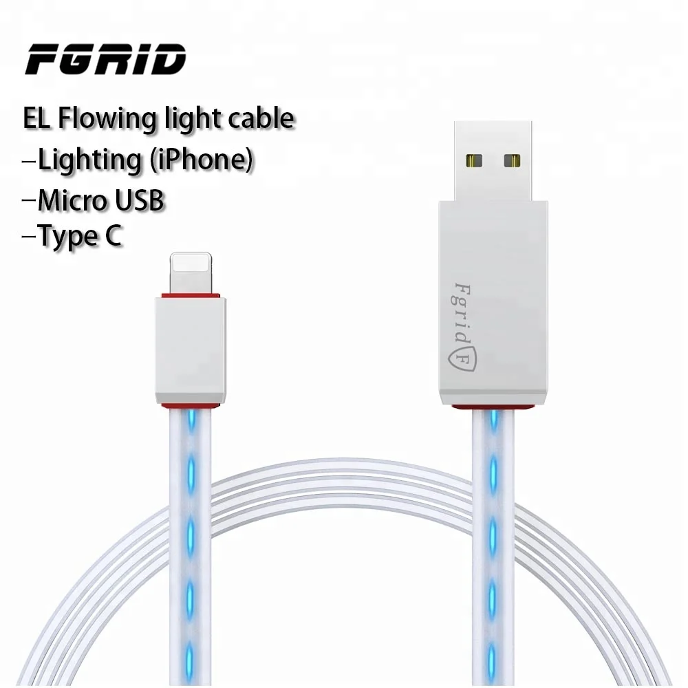 

Visible Flowing Led EL light quick charging Sync Data charger usb cable for iphone, White