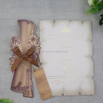 Arab Sederhana Fancy Brown Ribbon Decorated Murah Scroll Undangan Pernikahan Kartu Dengan Foil Buy Gulir Undangan Pernikahan Kartufancy Gulir
