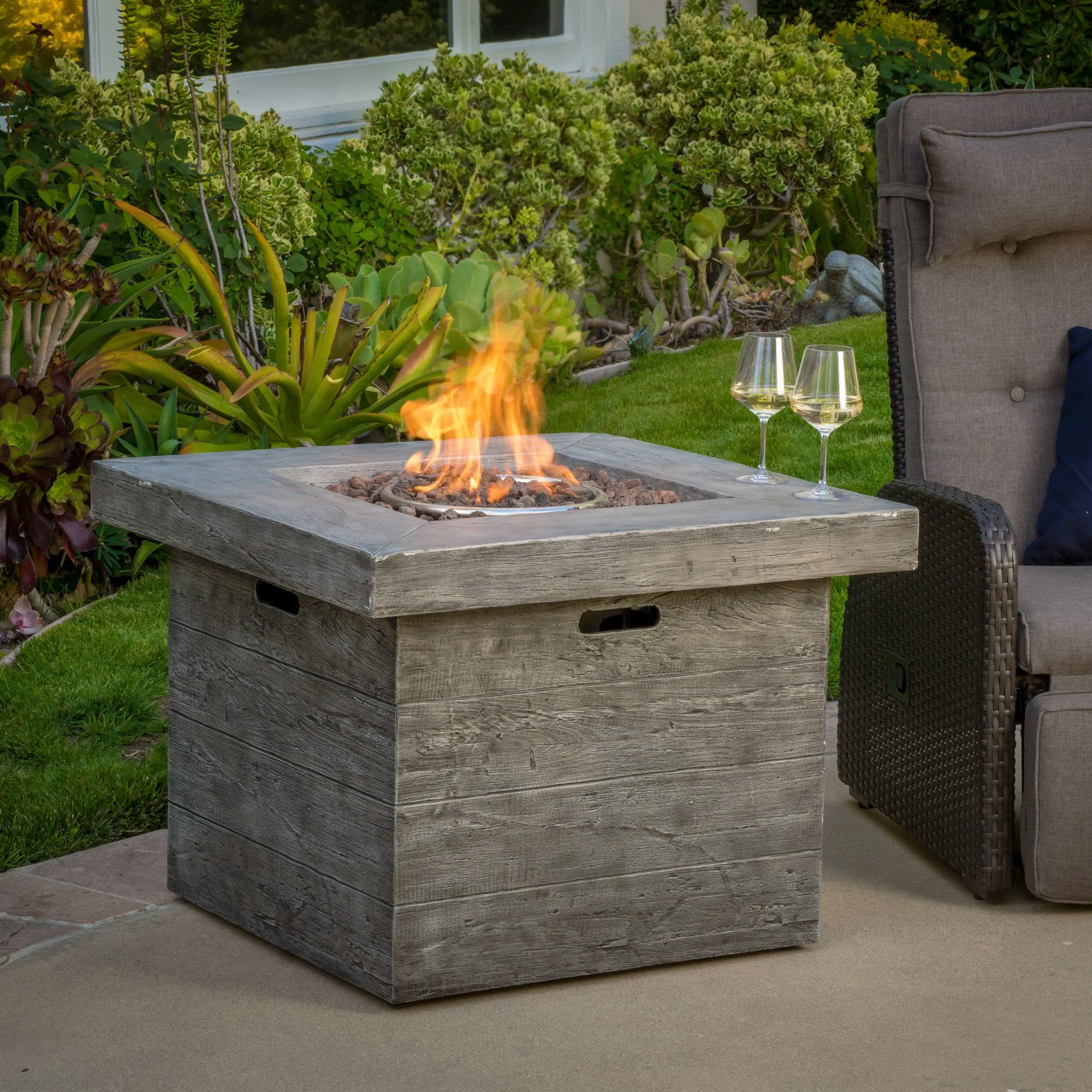 Great Deal Furniture Vermont Outdoor 32-inch Square Liquid Propane Fire Pit with ...