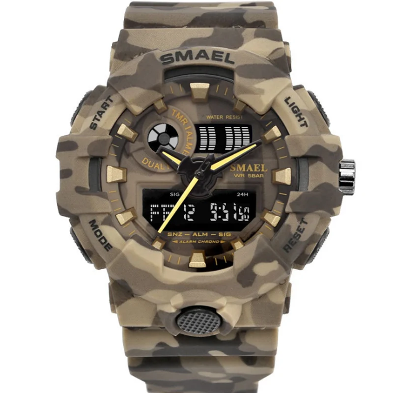 

New camouflage outdoor military sports watch waterproof double display electronic watch for men