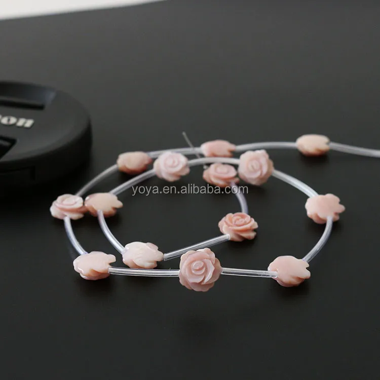 

SP4127 Hot Sale Carved Pink MOP shell rose flower beads