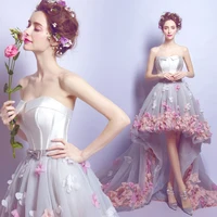 

Latest Spring Flower Petal Party Dress Sexy Front Short Back Long Strapless Princess Wedding dresses with long Train