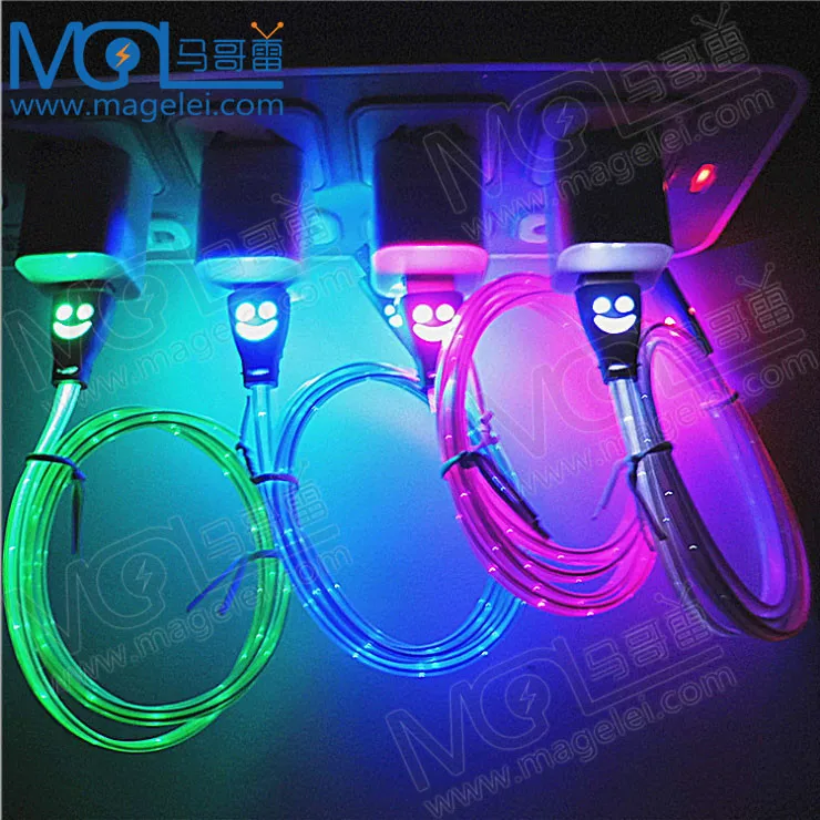 

colorful shinning smiley face usb led micro data & sync cable 1m