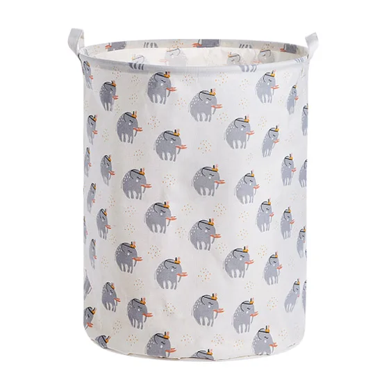 China Supplier logo printing custom cartoon cotton linen fabric pe waterproof craft laundry basket