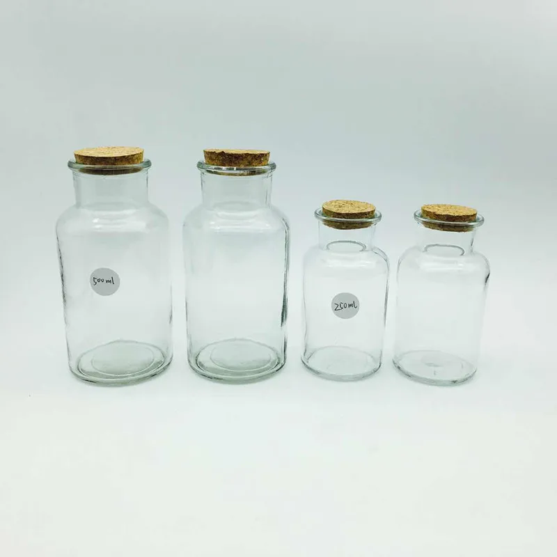 Clear 250ml 500ml Apothecary Glass Jars Laboratory Reagent Bottle And