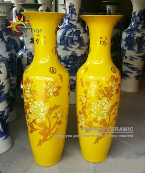 Decorative Yellow Glazed Ceramic Floor Vases From 48inch To 88