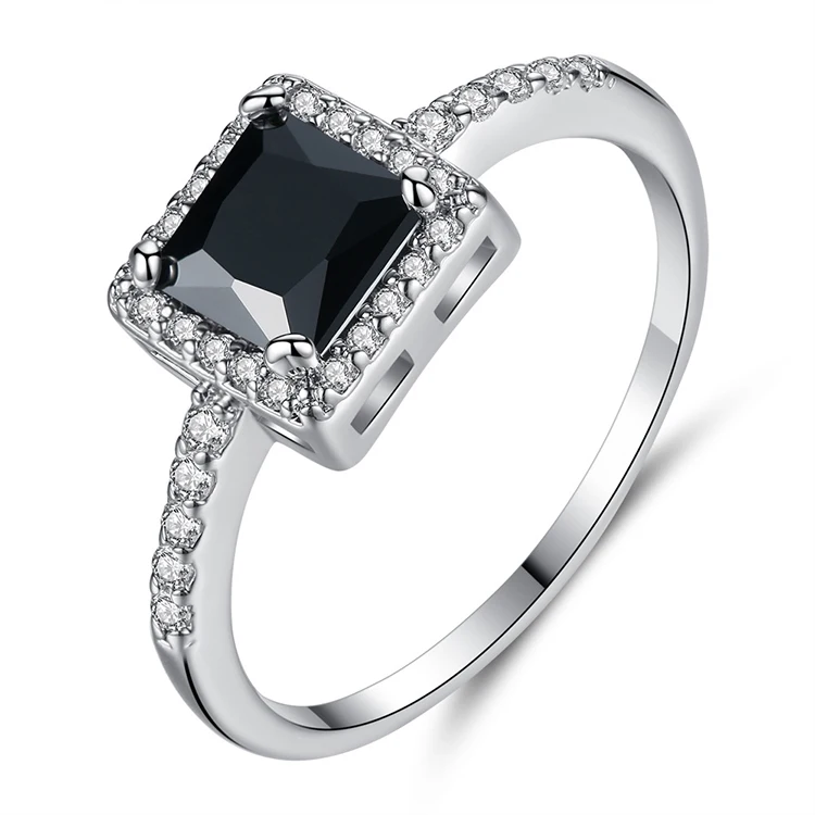 

Vintage Square Black Zircon Ring,Women Wedding Engagement Luxury Inlaid Crystal Rings,Simple Copper Ring Jewelry (KRG004), As the picture