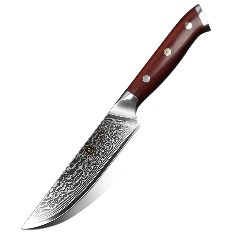 

XINZUO Hot Sale 5 inch Premium High Carbon Japanese Damascus Steel Rosewood Handle Kitchen Steak Knife