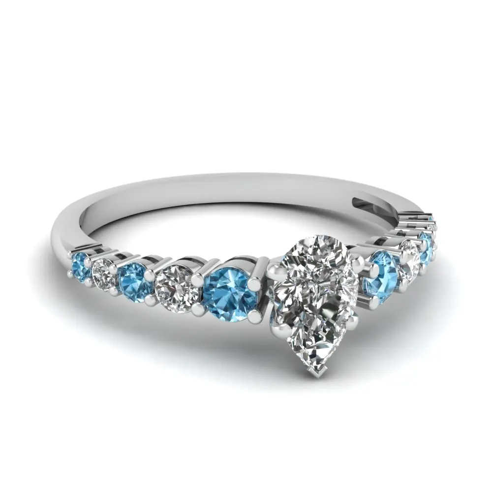 

Pear Shape Blue Sapphire Topaz White Gold Plating Engagement Ring