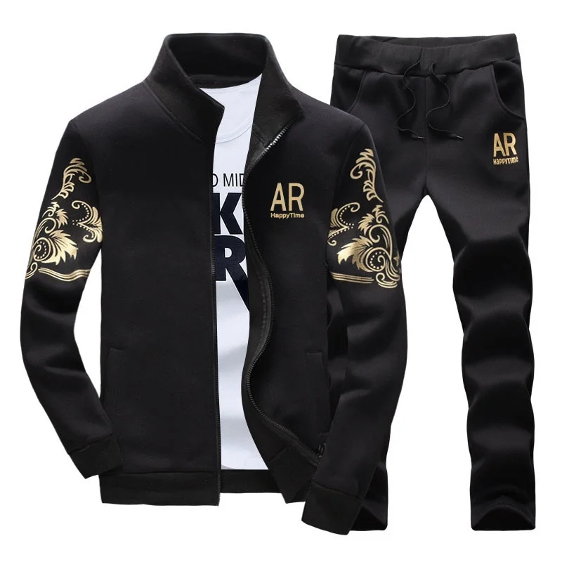 Men Set Autumn Winter Fleece Thicken Sweatshirt Mens Tracksuit With Pants  Brand Sportswear Man 2PCS Stand Collar Hoodie Jacket